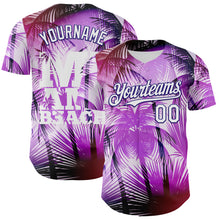 Загрузить изображение в средство просмотра галереи, Custom Purple White-Dark Purple 3D Pattern Design Gradient Miami Cityscape Hawaii Tropical Palm Tree Authentic Baseball Jersey