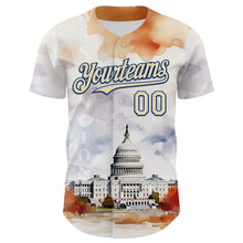Загрузить изображение в средство просмотра галереи, Custom White Cream-Royal 3D Pattern Design Washington Cityscape United States Capitol Authentic Baseball Jersey