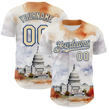 Загрузить изображение в средство просмотра галереи, Custom White Cream-Royal 3D Pattern Design Washington Cityscape United States Capitol Authentic Baseball Jersey