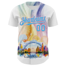 Загрузить изображение в средство просмотра галереи, Custom White Sky Blue-Light Pink 3D Pattern Design Orlando Cityscape Skyline Authentic Baseball Jersey