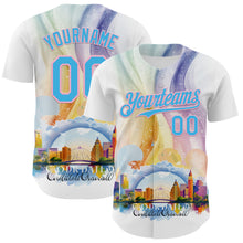Загрузить изображение в средство просмотра галереи, Custom White Sky Blue-Light Pink 3D Pattern Design Orlando Cityscape Skyline Authentic Baseball Jersey