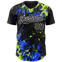 Load image into Gallery viewer, Custom Black Royal Neon Green-White 3D Pattern Design Splash Authentic Baseball Jersey