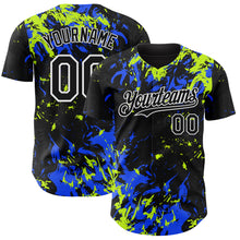 Load image into Gallery viewer, Custom Black Royal Neon Green-White 3D Pattern Design Splash Authentic Baseball Jersey