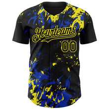 Load image into Gallery viewer, Custom Black Thunder Blue-Light Yellow 3D Pattern Design Splash Authentic Baseball Jersey