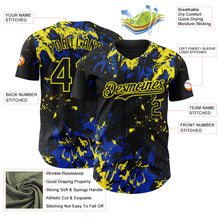 Load image into Gallery viewer, Custom Black Thunder Blue-Light Yellow 3D Pattern Design Splash Authentic Baseball Jersey