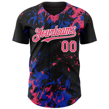 Charger l'image dans la galerie, Custom Black Neon Pink Thunder Blue-White 3D Pattern Design Splash Authentic Baseball Jersey