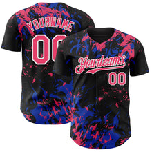Charger l'image dans la galerie, Custom Black Neon Pink Thunder Blue-White 3D Pattern Design Splash Authentic Baseball Jersey