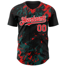 Charger l'image dans la galerie, Custom Black Fire Red Midnight Green-White 3D Pattern Design Splash Authentic Baseball Jersey