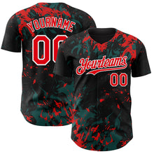 Charger l'image dans la galerie, Custom Black Fire Red Midnight Green-White 3D Pattern Design Splash Authentic Baseball Jersey