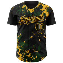 Load image into Gallery viewer, Custom Black Green-Gold 3D Pattern Design Splash Authentic Baseball Jersey