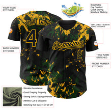 Load image into Gallery viewer, Custom Black Green-Gold 3D Pattern Design Splash Authentic Baseball Jersey