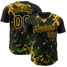 Load image into Gallery viewer, Custom Black Green-Gold 3D Pattern Design Splash Authentic Baseball Jersey