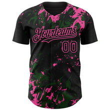 Load image into Gallery viewer, Custom Black Green-Pink 3D Pattern Design Splash Authentic Baseball Jersey