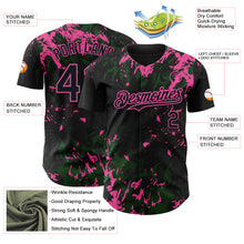 Load image into Gallery viewer, Custom Black Green-Pink 3D Pattern Design Splash Authentic Baseball Jersey