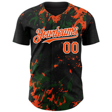 Load image into Gallery viewer, Custom Black Orange Green-White 3D Pattern Design Splash Authentic Baseball Jersey