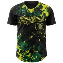 Charger l'image dans la galerie, Custom Black Kelly Green-Neon Yellow 3D Pattern Design Splash Authentic Baseball Jersey