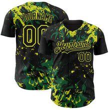 Charger l'image dans la galerie, Custom Black Kelly Green-Neon Yellow 3D Pattern Design Splash Authentic Baseball Jersey
