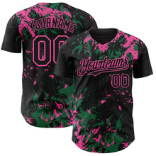 Charger l'image dans la galerie, Custom Black Kelly Green-Pink 3D Pattern Design Splash Authentic Baseball Jersey