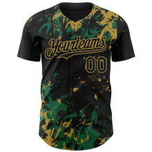 Charger l'image dans la galerie, Custom Black Kelly Green-Old Gold 3D Pattern Design Splash Authentic Baseball Jersey