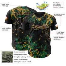 Charger l'image dans la galerie, Custom Black Kelly Green-Old Gold 3D Pattern Design Splash Authentic Baseball Jersey