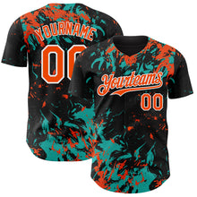 Load image into Gallery viewer, Custom Black Orange Aqua-White 3D Pattern Design Splash Authentic Baseball Jersey
