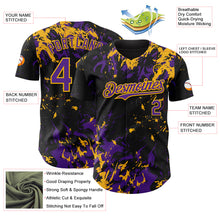 Charger l'image dans la galerie, Custom Black Purple-Gold 3D Pattern Design Splash Authentic Baseball Jersey