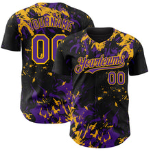 Charger l'image dans la galerie, Custom Black Purple-Gold 3D Pattern Design Splash Authentic Baseball Jersey