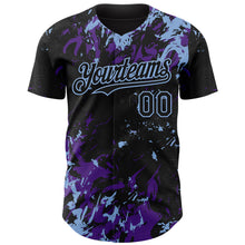 Load image into Gallery viewer, Custom Black Purple-Light Blue 3D Pattern Design Splash Authentic Baseball Jersey