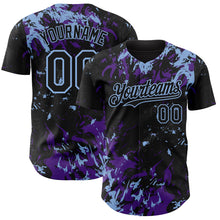 Load image into Gallery viewer, Custom Black Purple-Light Blue 3D Pattern Design Splash Authentic Baseball Jersey