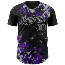 Load image into Gallery viewer, Custom Black Purple-Gray 3D Pattern Design Splash Authentic Baseball Jersey