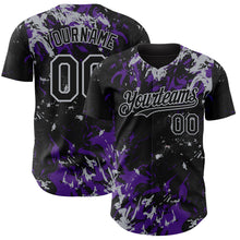 Load image into Gallery viewer, Custom Black Purple-Gray 3D Pattern Design Splash Authentic Baseball Jersey