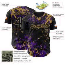 Load image into Gallery viewer, Custom Black Purple-Old Gold 3D Pattern Design Splash Authentic Baseball Jersey
