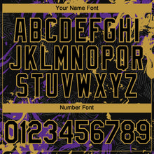 Load image into Gallery viewer, Custom Black Purple-Old Gold 3D Pattern Design Splash Authentic Baseball Jersey