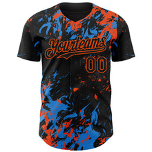 Charger l'image dans la galerie, Custom Black Electric Blue-Orange 3D Pattern Design Splash Authentic Baseball Jersey