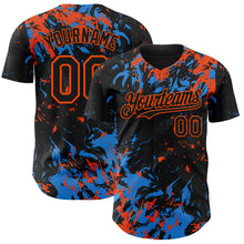 Charger l'image dans la galerie, Custom Black Electric Blue-Orange 3D Pattern Design Splash Authentic Baseball Jersey