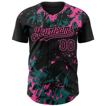 Load image into Gallery viewer, Custom Black Teal-Pink 3D Pattern Design Splash Authentic Baseball Jersey