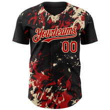 Загрузить изображение в средство просмотра галереи, Custom Black Red-Cream 3D Pattern Design Splash Authentic Baseball Jersey