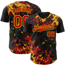 Загрузить изображение в средство просмотра галереи, Custom Black Red-Gold 3D Pattern Design Splash Authentic Baseball Jersey