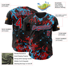 Загрузить изображение в средство просмотра галереи, Custom Black Red-Sky Blue 3D Pattern Design Splash Authentic Baseball Jersey