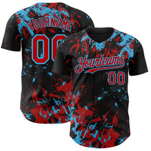 Загрузить изображение в средство просмотра галереи, Custom Black Red-Sky Blue 3D Pattern Design Splash Authentic Baseball Jersey