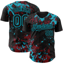 Charger l'image dans la galerie, Custom Black Crimson-Lakes Blue 3D Pattern Design Splash Authentic Baseball Jersey