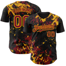 Charger l'image dans la galerie, Custom Black Crimson-Gold 3D Pattern Design Splash Authentic Baseball Jersey
