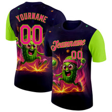 Загрузить изображение в средство просмотра галереи, Custom Blue Hot Pink-Neon Green 3D Funny Pickleball Paddles Balls Performance T-Shirt