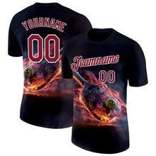 Загрузить изображение в средство просмотра галереи, Custom Navy Crimson-White 3D Flame Pickleball Paddles Balls Performance T-Shirt
