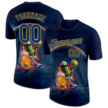 Загрузить изображение в средство просмотра галереи, Custom Navy Royal-Yellow 3D Funny Pickleball Paddles Balls Beer Performance T-Shirt