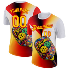 Load image into Gallery viewer, Custom White Yellow-Red 3D Graffiti Pickleball Paddles Balls Performance T-Shirt