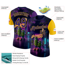 Загрузить изображение в средство просмотра галереи, Custom Dark Purple Yellow 3D Funny Pickleball Paddles Balls Performance T-Shirt