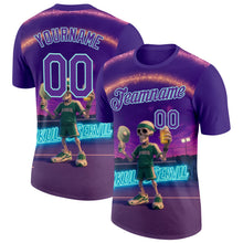 Загрузить изображение в средство просмотра галереи, Custom Purple Ice Blue 3D Funny Pickleball Paddles Balls Skeleton Performance T-Shirt