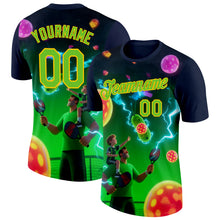 Загрузить изображение в средство просмотра галереи, Custom Blue Aurora Green-Yellow 3D Charged Happy Family Pickleball Paddles Balls Performance T-Shirt