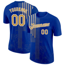 Load image into Gallery viewer, Custom Blue Old Gold-White 3D Pattern Design Brazil Stripe Sportswear Performance T-Shirt